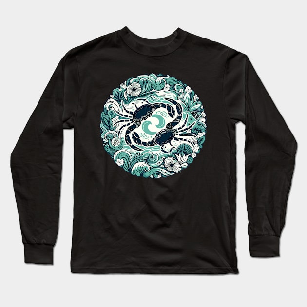 "Cancerian Serenity: Celestial Waves"- Zodiac Horoscope Star Signs Long Sleeve T-Shirt by stickercuffs